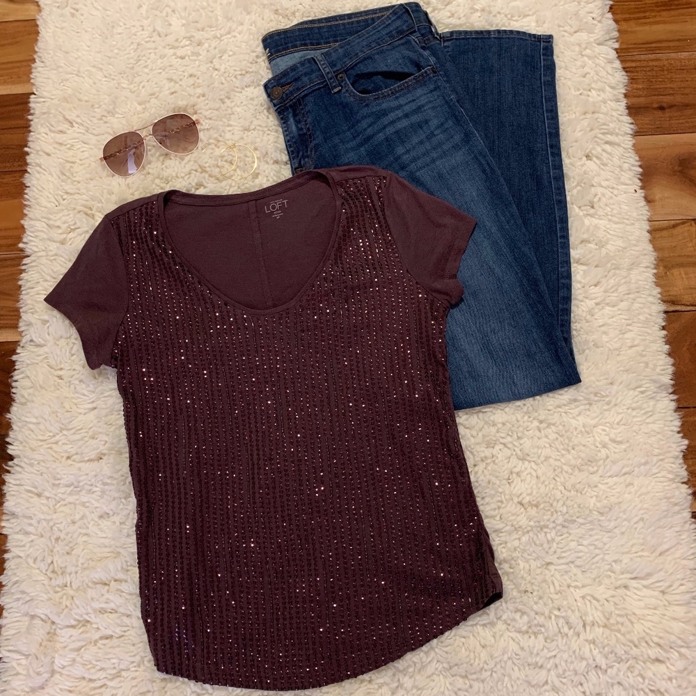 Ann Taylor Loft Plum Sequined Top